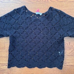 Sezane Black Lace Crochet Blouse